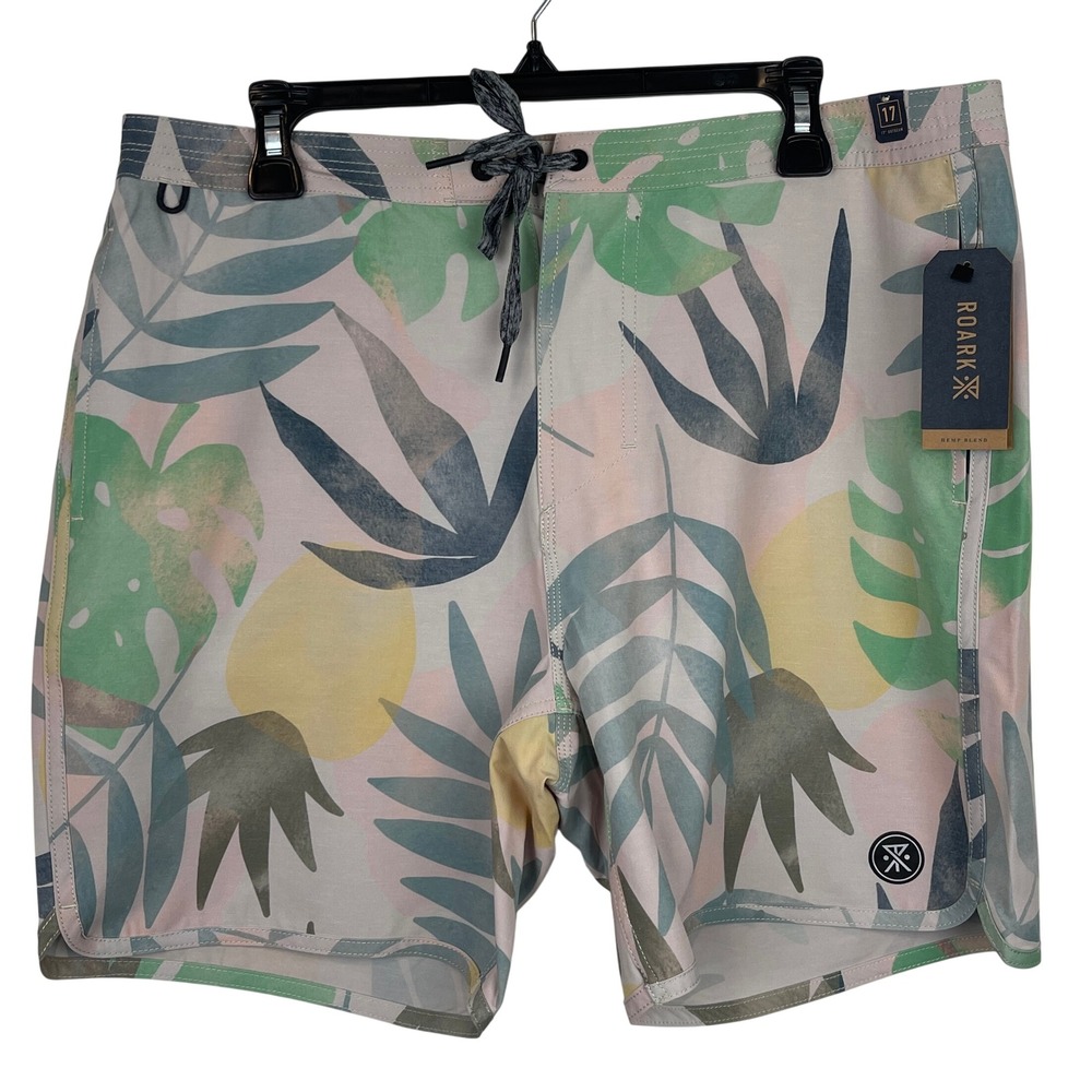 NEW Roark Chiller De Palmas Board Shorts Mens 34 Hemp Blend Floral Beach Swim